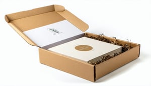 A premiumlooking ecofriendly package halfopened to reveal a branded insert and natural materials inside representing a satisfying unboxing moment on a white background-2
