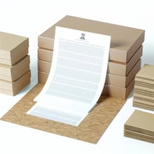 A stack of legal paperwork next to various items of sustainable packaging set in front of a white background